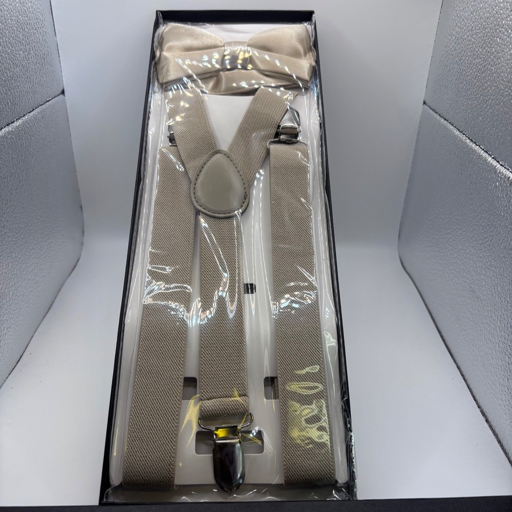 Body Strenth Suspender Bow Tie Set Mens 40" Khaki Tan‎ Y-Back New Formal Wedding